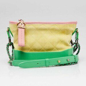 Chanel Green/Yellow/Pink Suede and Leather Small Gabrielle Hobo Bag